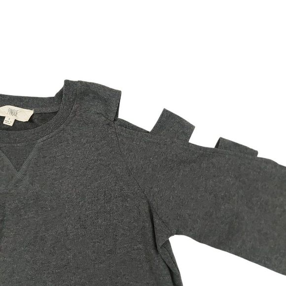 Pinque Sweater Womens Small Gray Pullover Knit Cold Shoulder Crew Neck - Picture 4 of 7